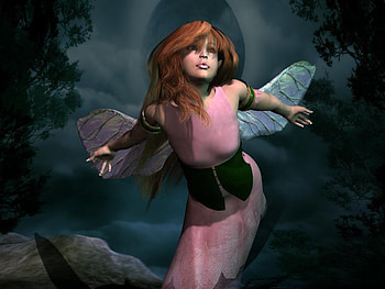 Fairy, pink, abstract, fantasy, sky, tree HD wallpaper