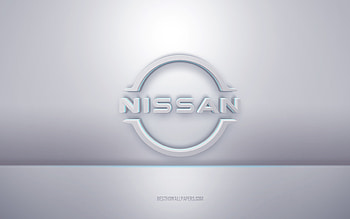 Nissan 3d white logo, gray background, Nissan logo, creative 3d art, Nissan, 3d emblem HD wallpaper