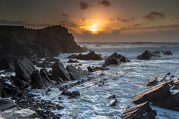Landscape, Nature, Sunset, Sea, Waves, Rocks HD wallpaper