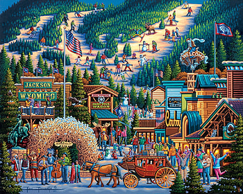 Jackson hole, blue, painting, art, pictura, eric dowdle, orange HD wallpaper