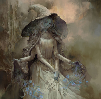 Ranni, blue, christian angel, art, fantasy, girl, witch, dark, hat HD wallpaper