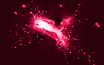 Puma pink logo, , pink neon lights, creative, pink abstract background, Puma logo, brands, Puma HD wallpaper