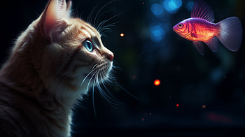 Cat and Fish, fish, AI Art, Animal, cat HD wallpaper