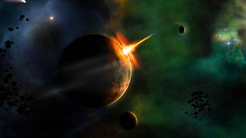 Collision, galaxies, CGI, planets, gases, explosions, graphics, collisions, stars HD wallpaper