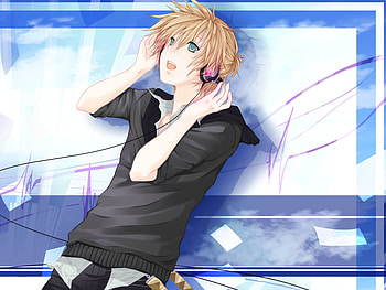 Kagamine Len, sexy, blue eyes, heads, cute, vocaloid, anime, boy, short hair, blonde hair HD wallpaper