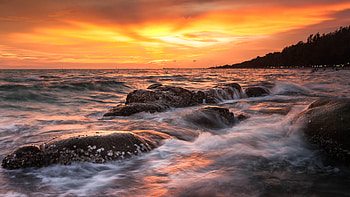 Sunset, Lan Hin Khaw Beach, Rayong HD wallpaper