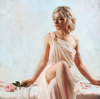 Aphrodite, asher israel, rose, art, fantasy, flower, girl HD wallpaper