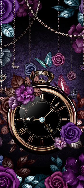 Fantasy flower Clock, body_jewelry, magenta, butterfly HD phone wallpaper
