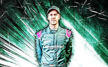 Sebastian Vettel, grunge art, , Aston Martin F1 Team, german racing drivers, Formula 1, F1 2021, green abstract rays, Sebastian Vettel Aston Martin, Sebastian Vettel HD wallpaper