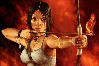 Fiery Lara Croft, tomb-raider, lara-croft, artwork, artist, digital-art, deviantart HD wallpaper