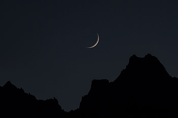 Sky, Mountains, Night, Moon, Dark, Full Moon, Crescent HD wallpaper