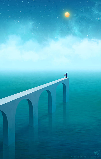Sky, Art, Sea, Pier, Silhouettes, Ocean HD phone wallpaper