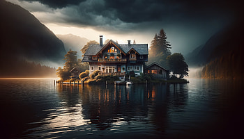 Dreamy Lakeside Retreat, lake house, house, lake, mountain HD wallpaper