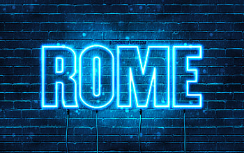 Rome, , with names, Rome name, blue neon lights, Rome Birtay, Happy Birtay Rome, popular italian male names, with Rome name HD wallpaper