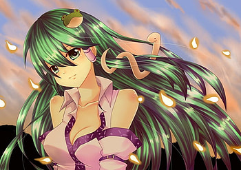 Kochiya Sanae, snake, sexy, smile, game, touhou, girl HD wallpaper