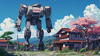 Anime Mecha Giant Robot – Tranquil Town Scenery, Anime, mecha, giant robot, Mech HD wallpaper