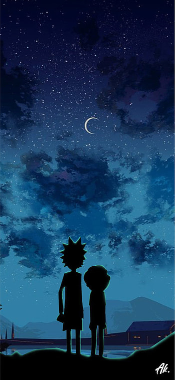 rick and morty explore, atmosphere, sky, cartoon, trend, night, dark, silhoutte, rickandmorty HD phone wallpaper