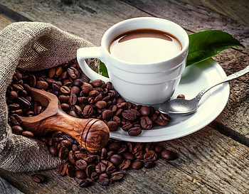 Coffee, leaf, beans, cloth, cup HD wallpaper