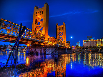 Sacramento, Night bridge, California, River HD wallpaper