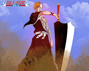Kurosaki Ichigo, dust, ichigo, sword, orange hair, vizard ichigo, ichigo kurosaki, bleach, anime, robe, weapon, short hair, hollow ichigo, sky, zanpakuto HD wallpaper