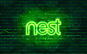 Google Nest green logo, , green brickwall, Google Nest logo, brands, Google Nest neon logo, Google Nest HD wallpaper