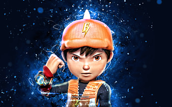 BoBoiBoy, , blue neon lights, BoBoiBoy Galaxy, creative, BoBoiBoy Galaxy characters HD wallpaper
