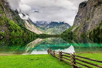 Scenic Germany, awesome, beautiful, grass, mountain, lake, scenery, reflection, green, fence, germany HD wallpaper