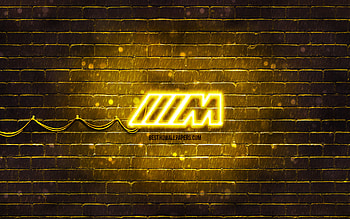 M-sport yellow logo, , yellow brickwall, M-sport logo, cars brands, M-Sport Team, M-sport neon logo, M-sport, BMW M-sport HD wallpaper