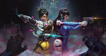 Tracer and D.VA, art, overwatch HD wallpaper