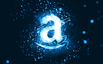Amazon blue logo, , blue neon lights, creative, blue abstract background, Amazon logo, brands, Amazon HD wallpaper