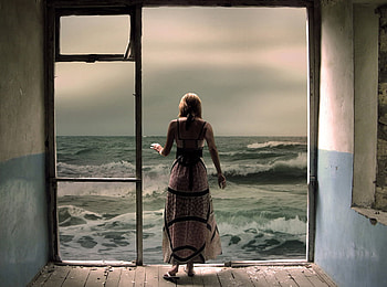 Woman sea, sea, cg, 3d, woman HD wallpaper