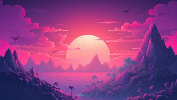 Island Fantastic Morning, artist, synthwave, artwork, digital-art HD wallpaper