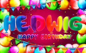 Happy Birtay Hedwig, , colorful balloon frame, Hedwig name, purple background, Hedwig Happy Birtay, Hedwig Birtay, popular german female names, Birtay concept, Hedwig HD wallpaper
