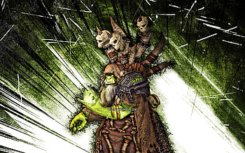Guldan, grunge art, World of Warcraft, warriors, WoW, monstr, World of Warcraft Shadowlands, green abstract rays, Guldan World of Warcraft HD wallpaper