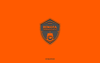 Renofa Yamaguchi FC, orange background, Japanese football team, Renofa Yamaguchi FC emblem, J2 League, Japan, football, Renofa Yamaguchi FC logo HD wallpaper