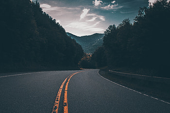Highway, road, nature, tree, mountains HD wallpaper