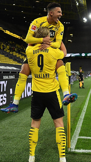 Erling Haaland, Marco Reus, Team celebration, BVB HD phone wallpaper