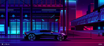 Bugatti Noire Neon Art, bugatti-la-voiture-noire, bugatti, cars, neon, artist, artwork, digital-art, retrowave HD wallpaper