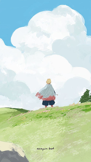 Rengoku on a mountain, cloud, sky, anime HD phone wallpaper