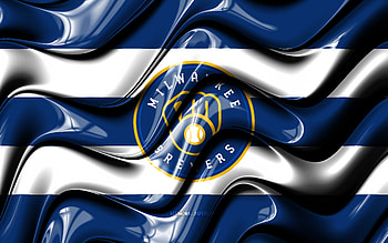 Milwaukee Brewers flag, , blue and white 3D waves, MLB, american baseball team, Milwaukee Brewers logo, baseball, Milwaukee Brewers HD wallpaper