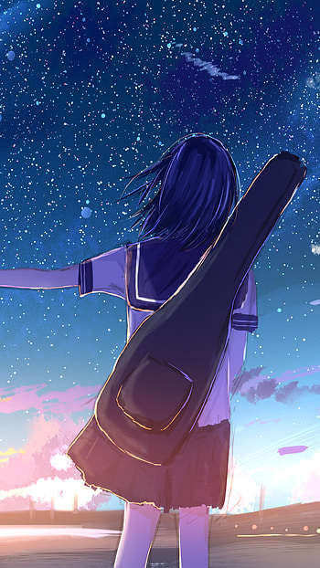star, blue hair, short hair, Anime, Original, anime sunset HD phone wallpaper