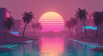 Vibrant Sunset Reflections - Ultra, vaporwave, palm tree, retro, landscape HD wallpaper