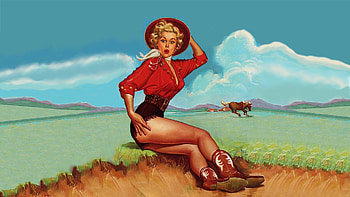 Nostalgic Cowgirl, art, boots, blondes, cowgirls, toon, anime HD wallpaper
