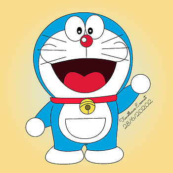 Doraemon, Drawing, head, red, blue, white, yellow, anime HD phone wallpaper