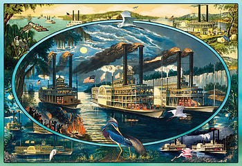 Riverboats, artwork, ships, painting, vintage HD wallpaper
