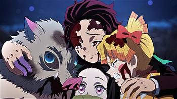 Inosuke Hashibira Nezuko Kamado Tanjiro Kamado Zenitsu Agatsuma Demon Slayer Kimetsu no Yaiba HD wallpaper