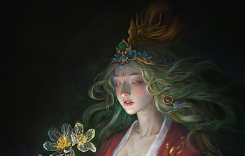 Princess, luminos, girl, turangga lazuardi, frumusete, art, gorgeous, dark, superb, jewel, fantasy, flower, face HD wallpaper