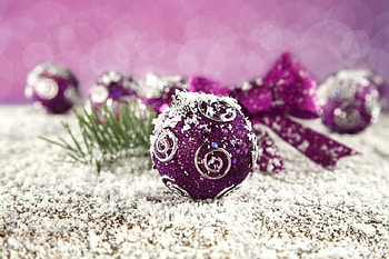 Happy Christmas!, winter, globes, purple, snowflake, ribbon, Christmas tree ornament HD wallpaper