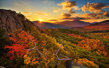 Keene Valley, Adirondacks, NY, hills, leaves, fall, clouds, trees, colors, sky, sunset HD wallpaper