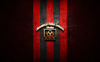 Arambagh Krira Sangha FC, golden logo, Bangladesh Premier League, red metal background, football, bangladeshi football club, Arambagh Krira Sangha logo, soccer, Arambagh Krira Sangha HD wallpaper